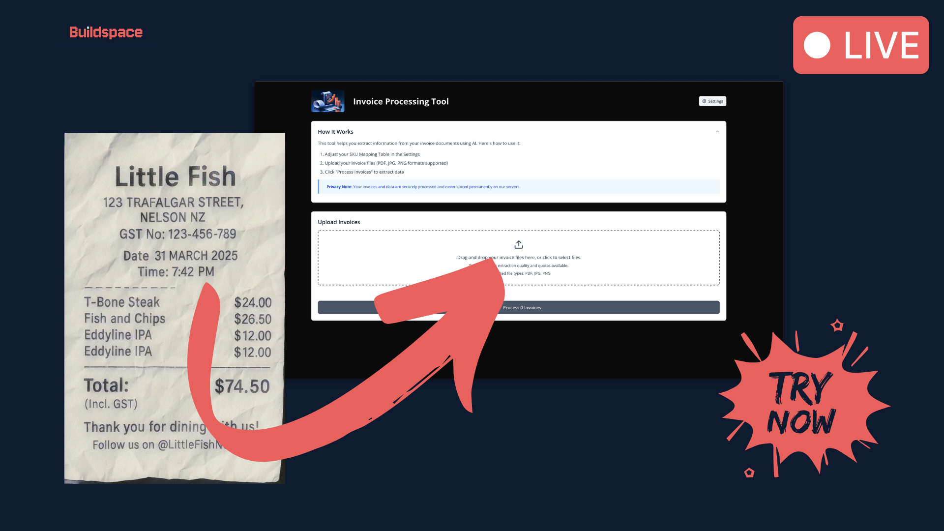From PDF to structured data in seconds. AI-powered invoice processing automatically extracting data from a PDF.